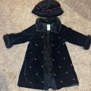 Gymboree Black Velour Embroidered Coat + Matching Hat (2T)